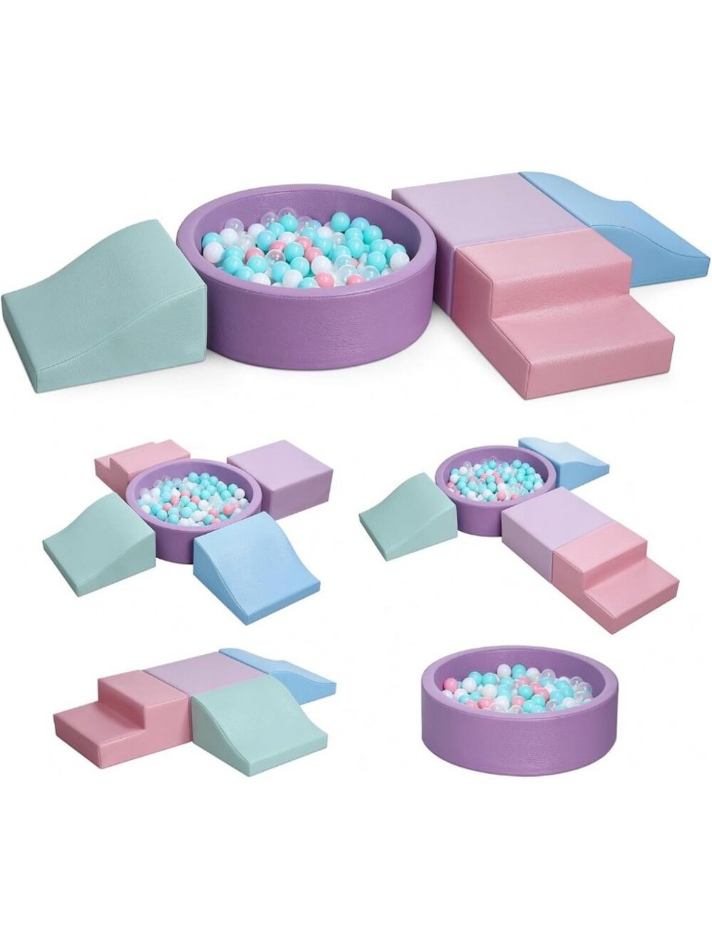 Foam Climbing Blocks for Toddlers - 4-Piece PU Leather Set with Ball Pit